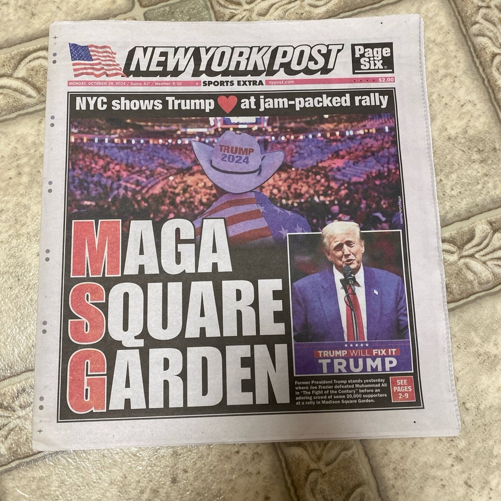 NEW YORK POST TRUMP MSG rally FRONT PAGE NY collectible MADISON SQUARE GARDEN